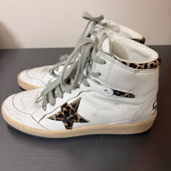 Golden Goose High Top Signature Sneakers Womens Sz 38 Sky Star Pony Hair Leopard - Picture 4 of 16